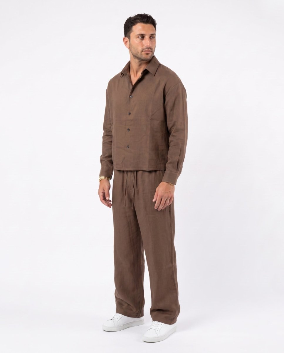 COORDINATO ELEGANT IN LINO BROWN - Benevierre