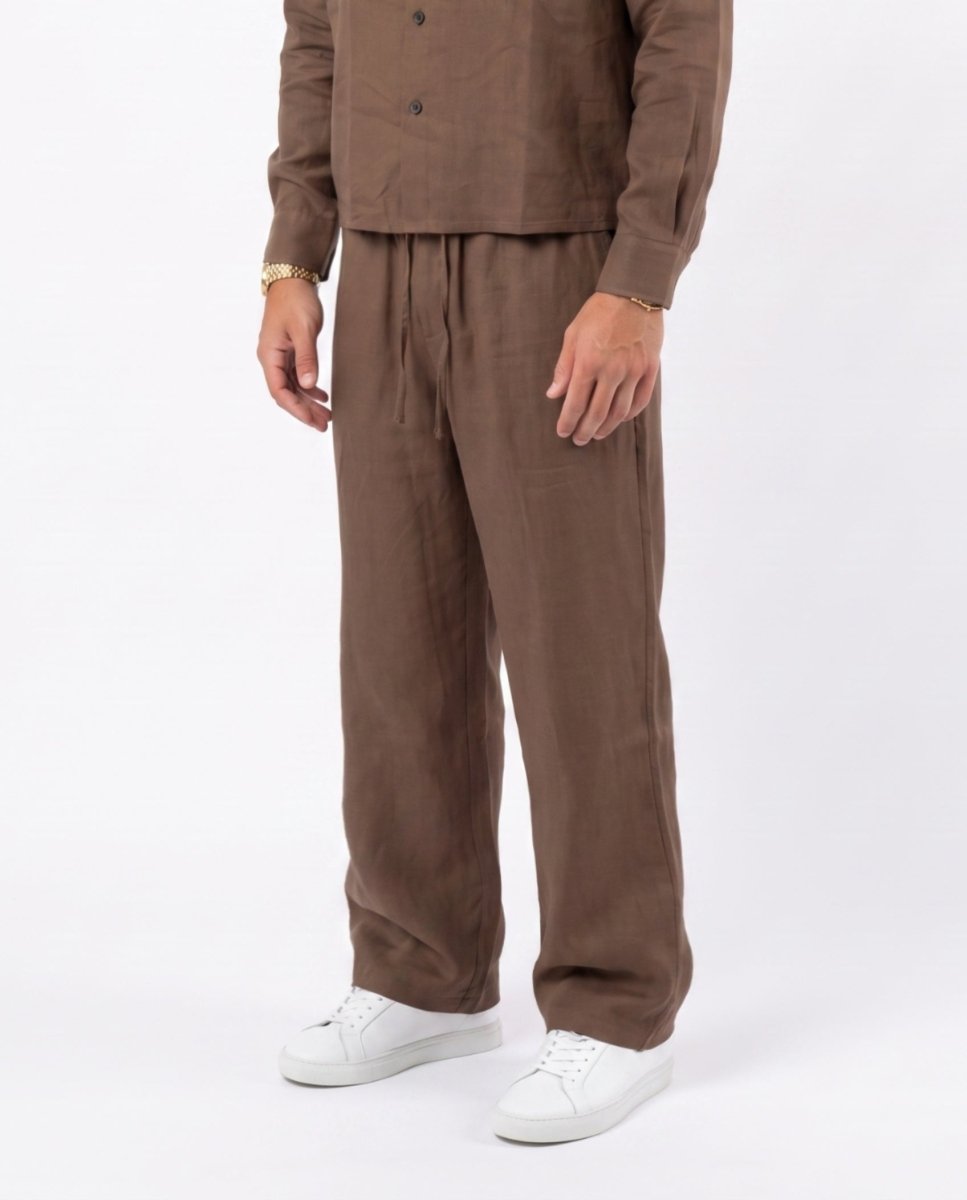 COORDINATO ELEGANT IN LINO BROWN - Benevierre