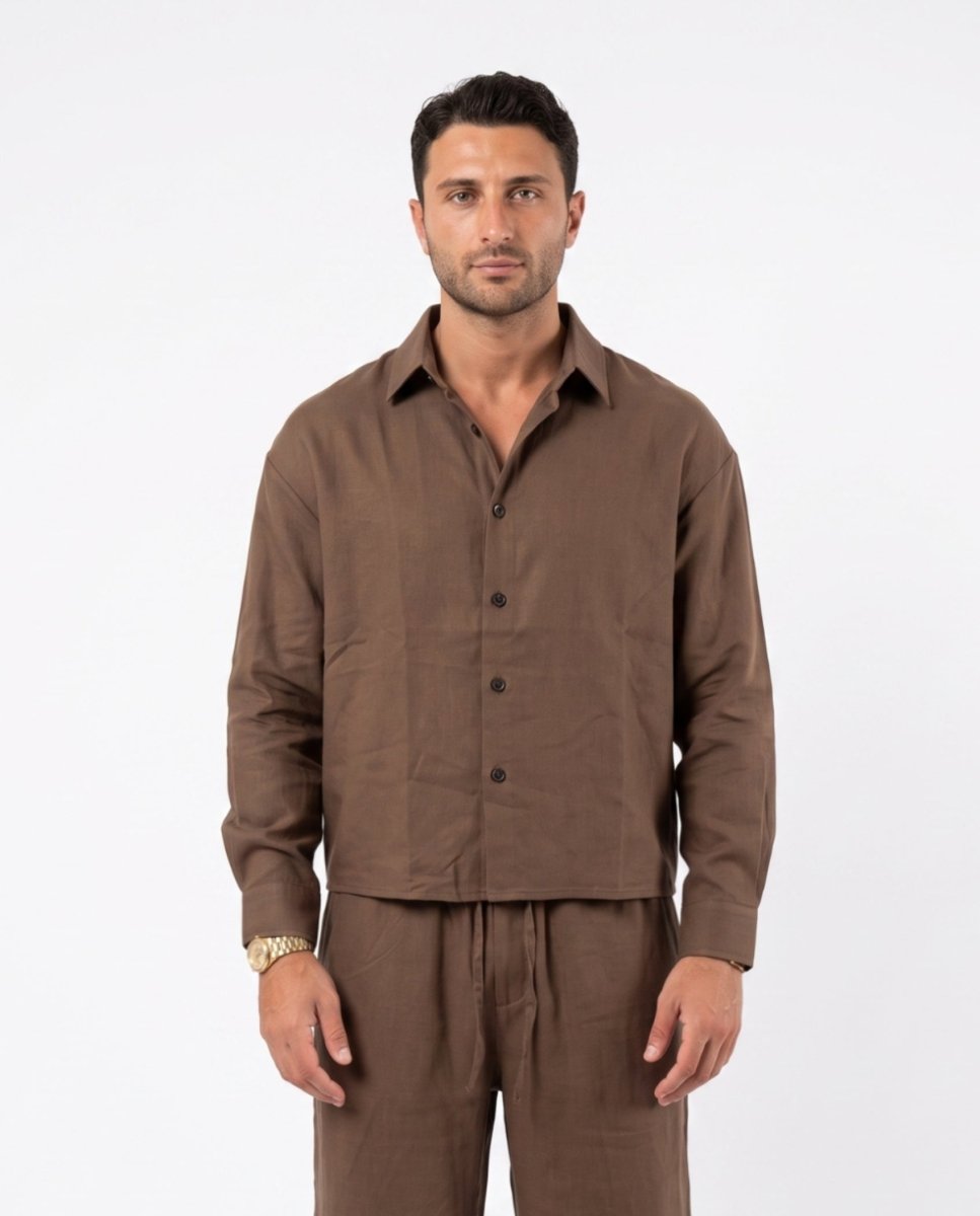 COORDINATO ELEGANT IN LINO BROWN - Benevierre