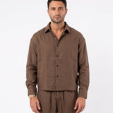 COORDINATO ELEGANT IN LINO BROWN - Benevierre