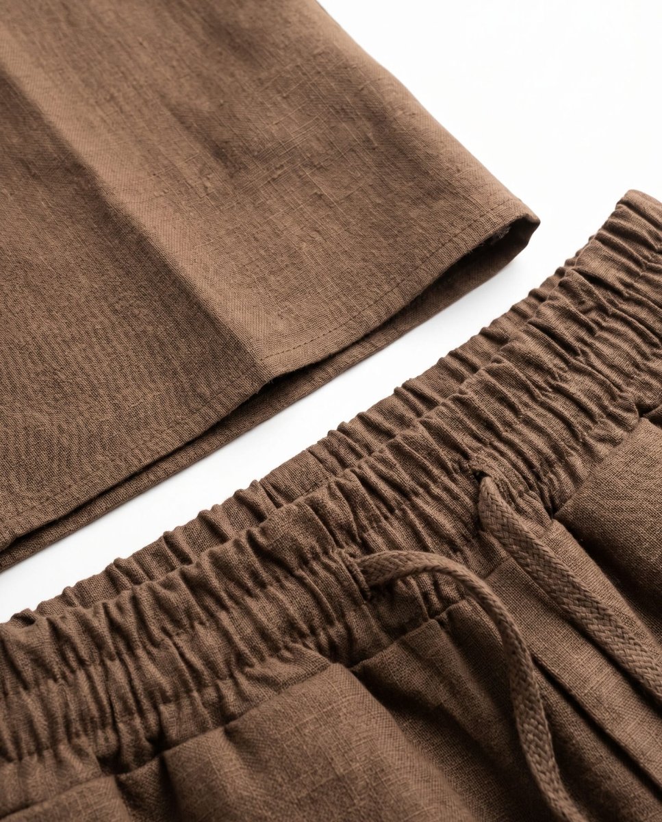 COORDINATO ELEGANT IN LINO BROWN - Benevierre