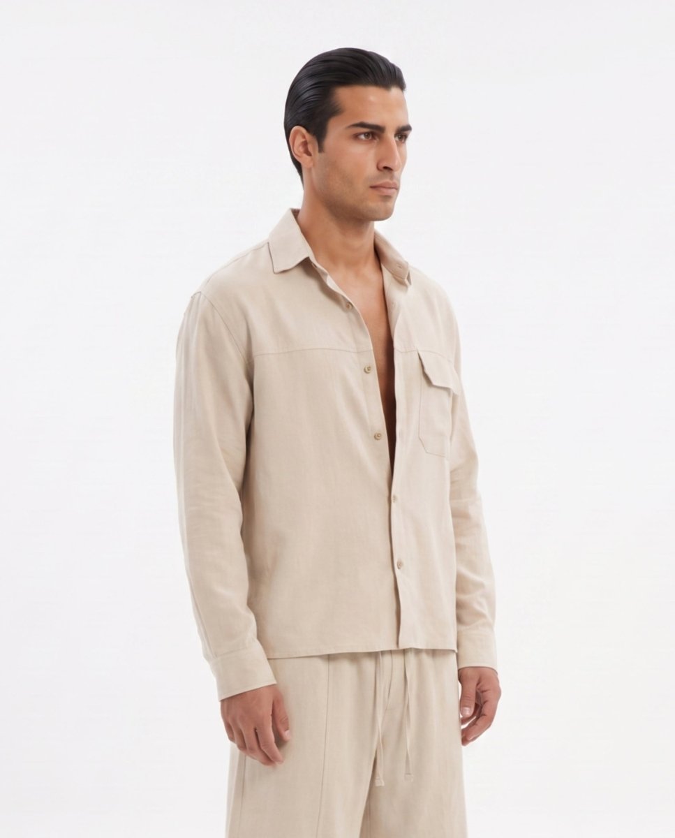 COORDINATO OVER IN LINO BEIGE - Benevierre