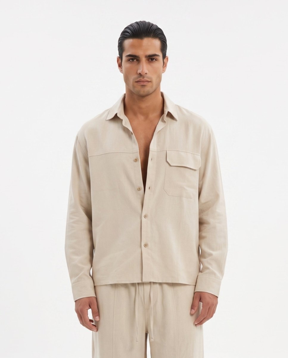 COORDINATO OVER IN LINO BEIGE - Benevierre