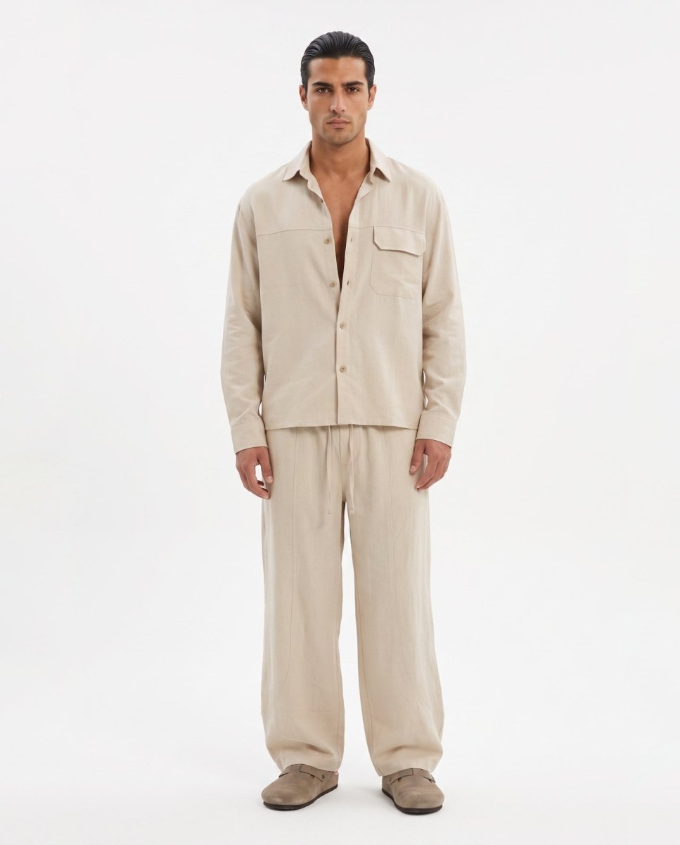 COORDINATO OVER IN LINO BEIGE - Benevierre
