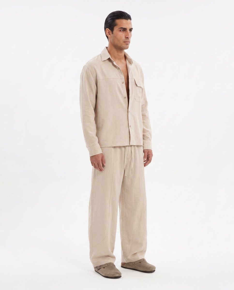 COORDINATO OVER IN LINO BEIGE - Benevierre