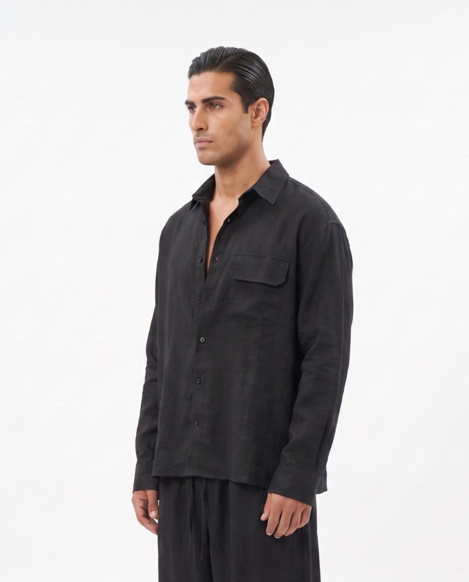 COORDINATO OVER IN LINO BLACK - Benevierre
