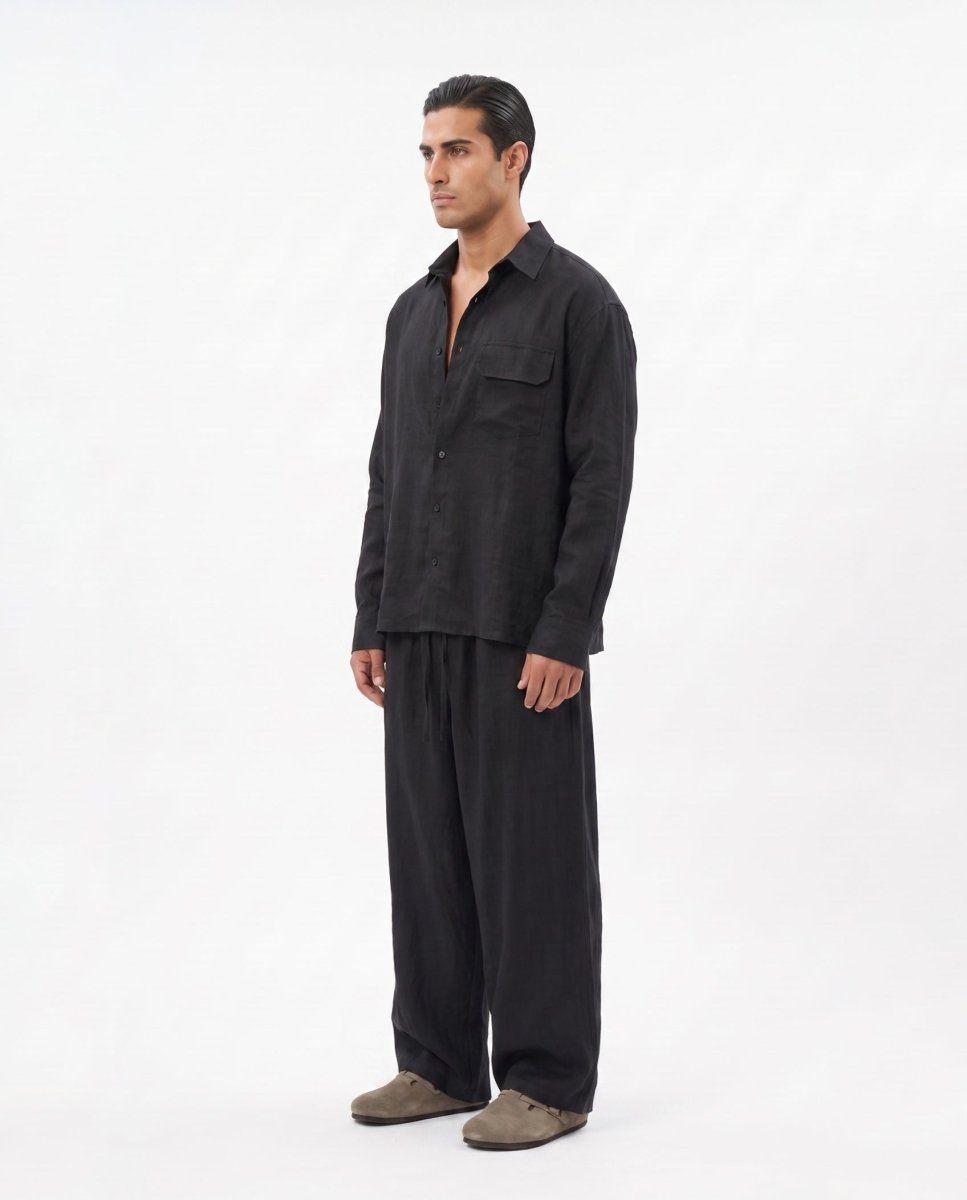 COORDINATO OVER IN LINO BLACK - Benevierre