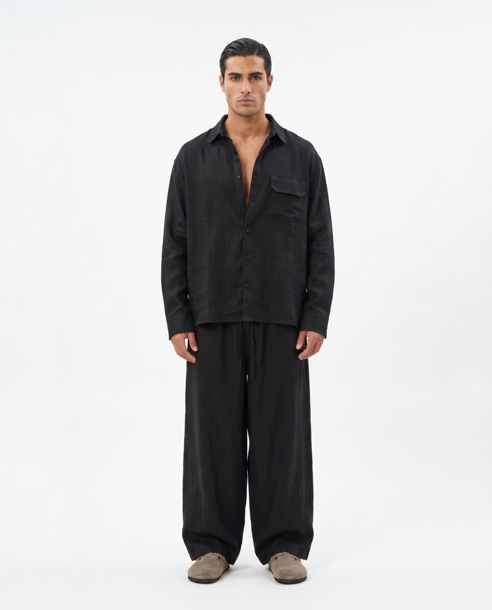 COORDINATO OVER IN LINO BLACK - Benevierre