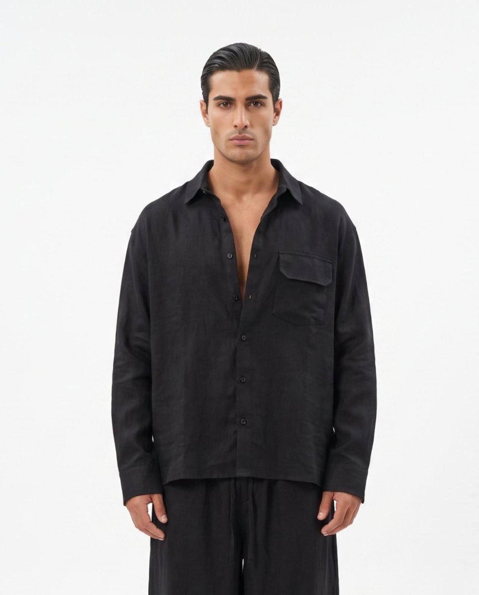 COORDINATO OVER IN LINO BLACK - Benevierre