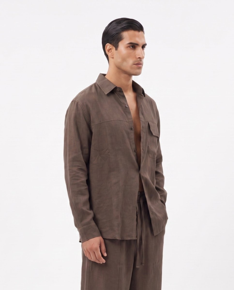 COORDINATO OVER IN LINO BROWN - Benevierre