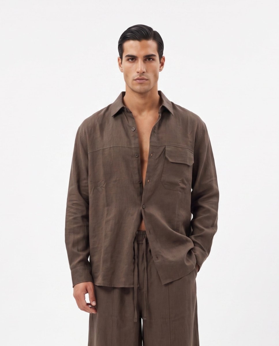 COORDINATO OVER IN LINO BROWN - Benevierre