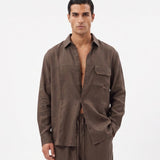 COORDINATO OVER IN LINO BROWN - Benevierre