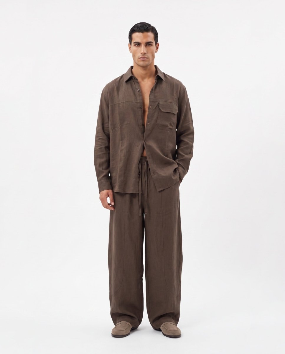 COORDINATO OVER IN LINO BROWN - Benevierre