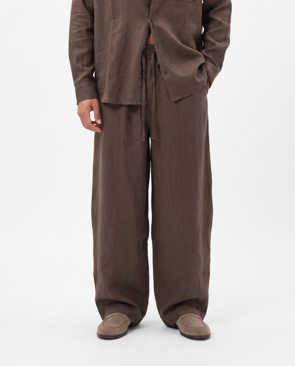 COORDINATO OVER IN LINO BROWN - Benevierre
