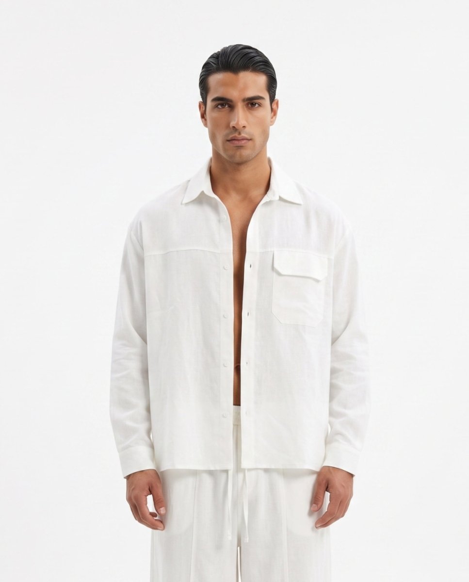 COORDINATO OVER IN LINO WHITE - Benevierre