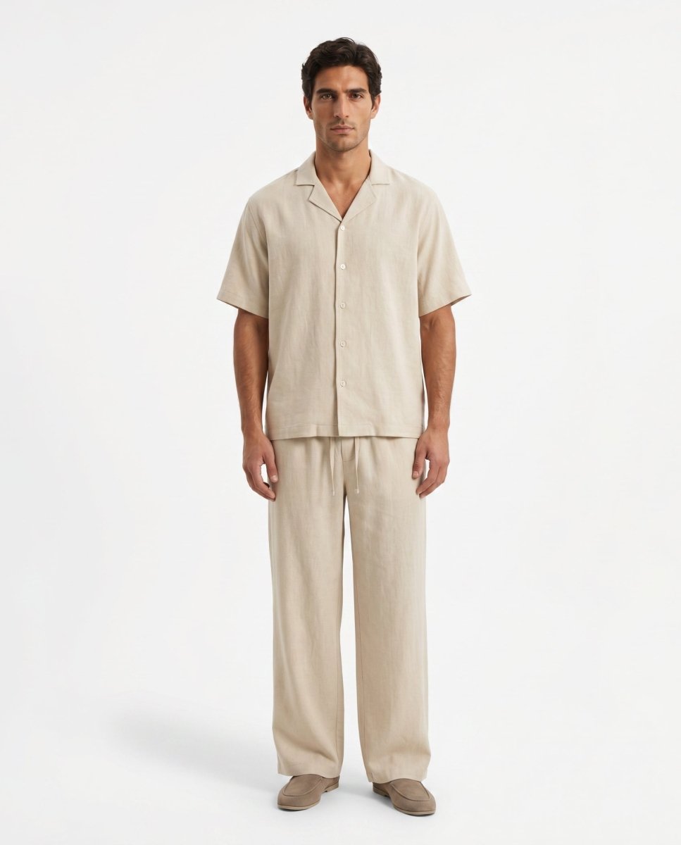 COORDINATO SHORT IN LINO BEIGE - Benevierre