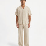 COORDINATO SHORT IN LINO BEIGE - Benevierre