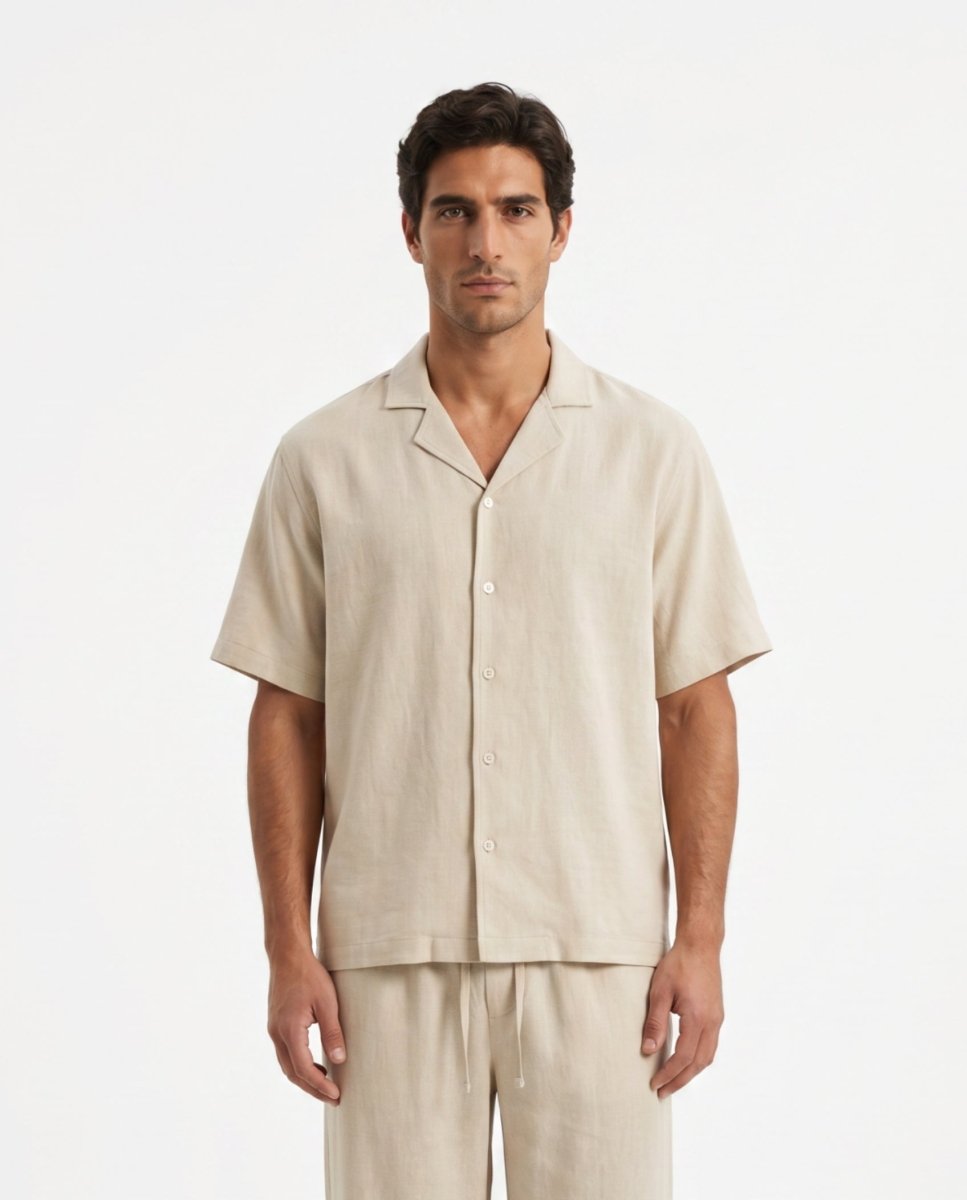 COORDINATO SHORT IN LINO BEIGE - Benevierre