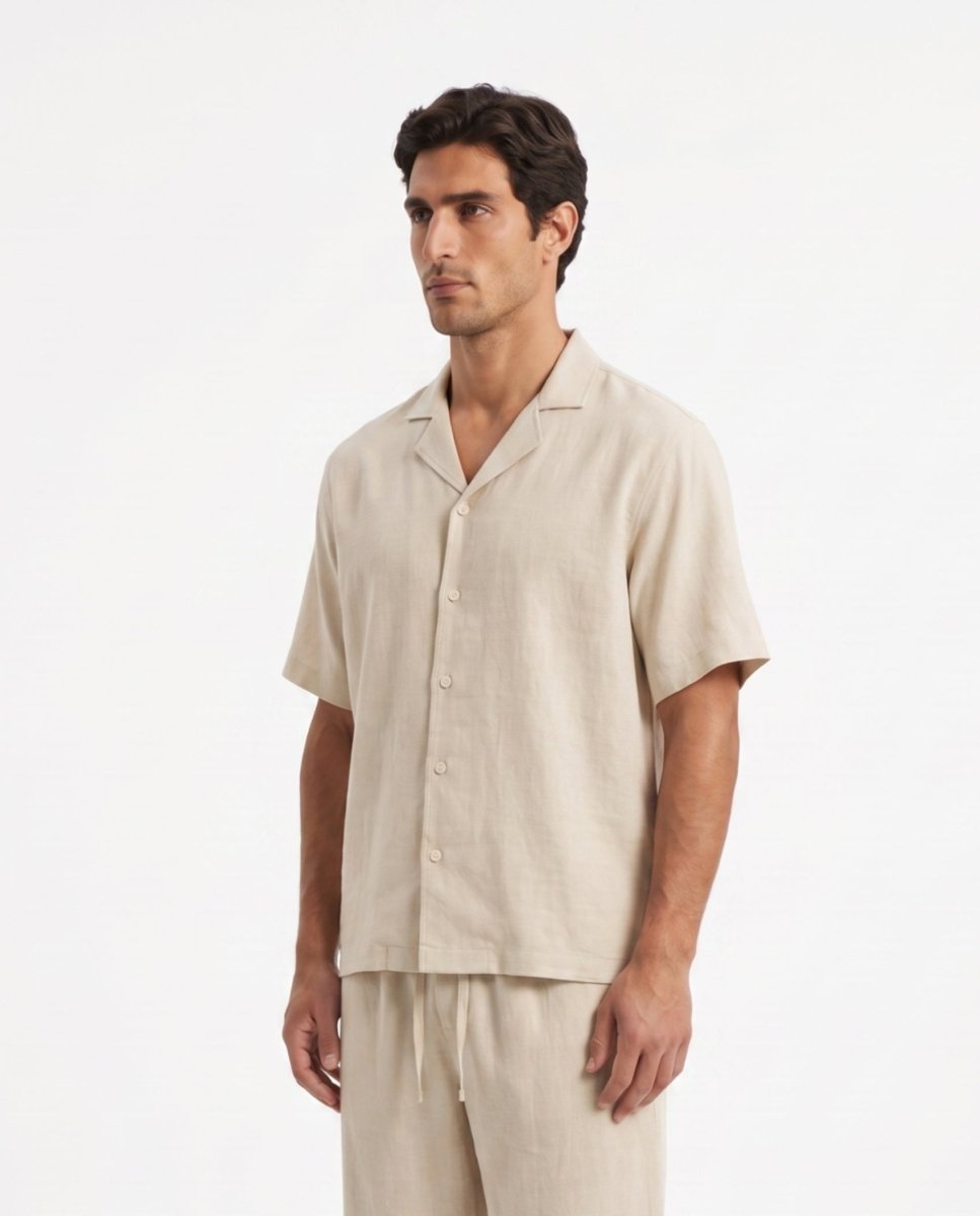 COORDINATO SHORT IN LINO BEIGE - Benevierre