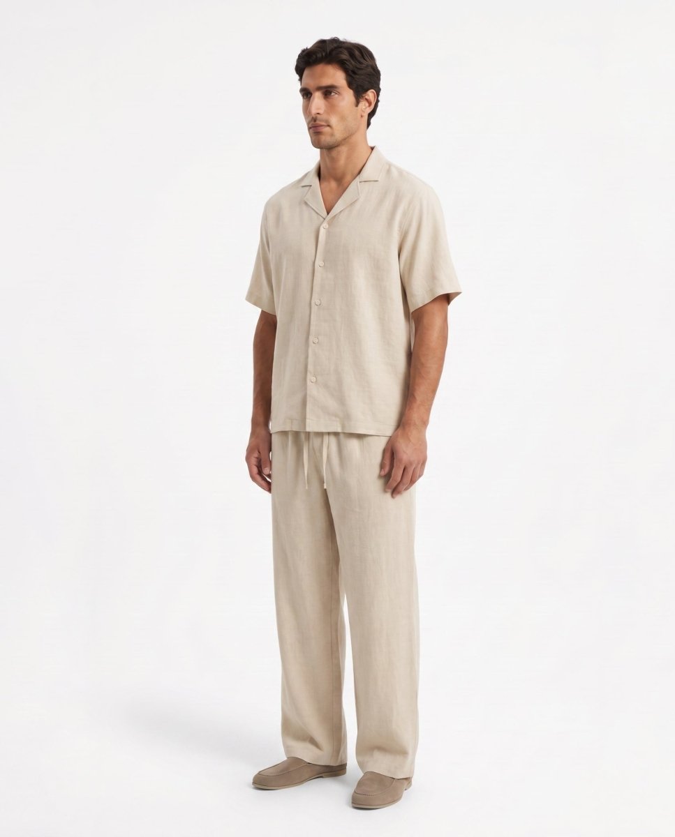 COORDINATO SHORT IN LINO BEIGE - Benevierre
