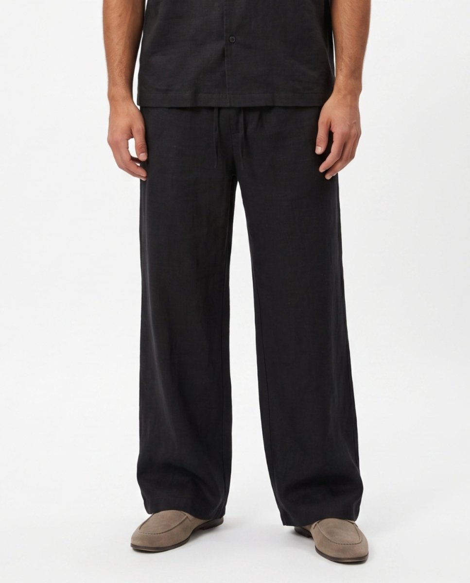 COORDINATO SHORT IN LINO BLACK - Benevierre