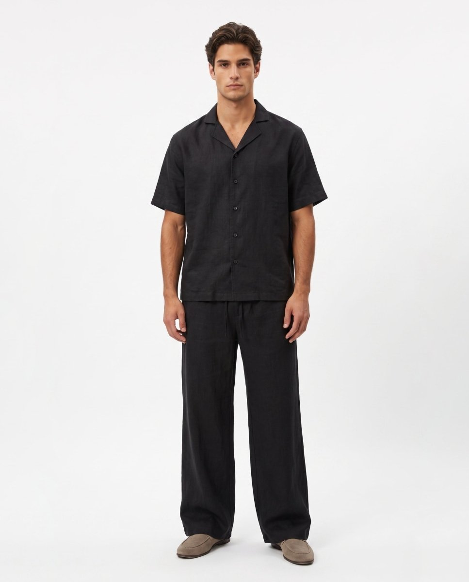 COORDINATO SHORT IN LINO BLACK - Benevierre