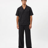 COORDINATO SHORT IN LINO BLACK - Benevierre