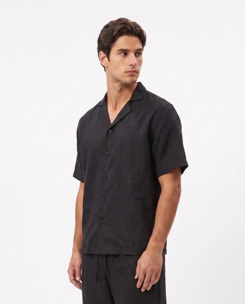 COORDINATO SHORT IN LINO BLACK - Benevierre