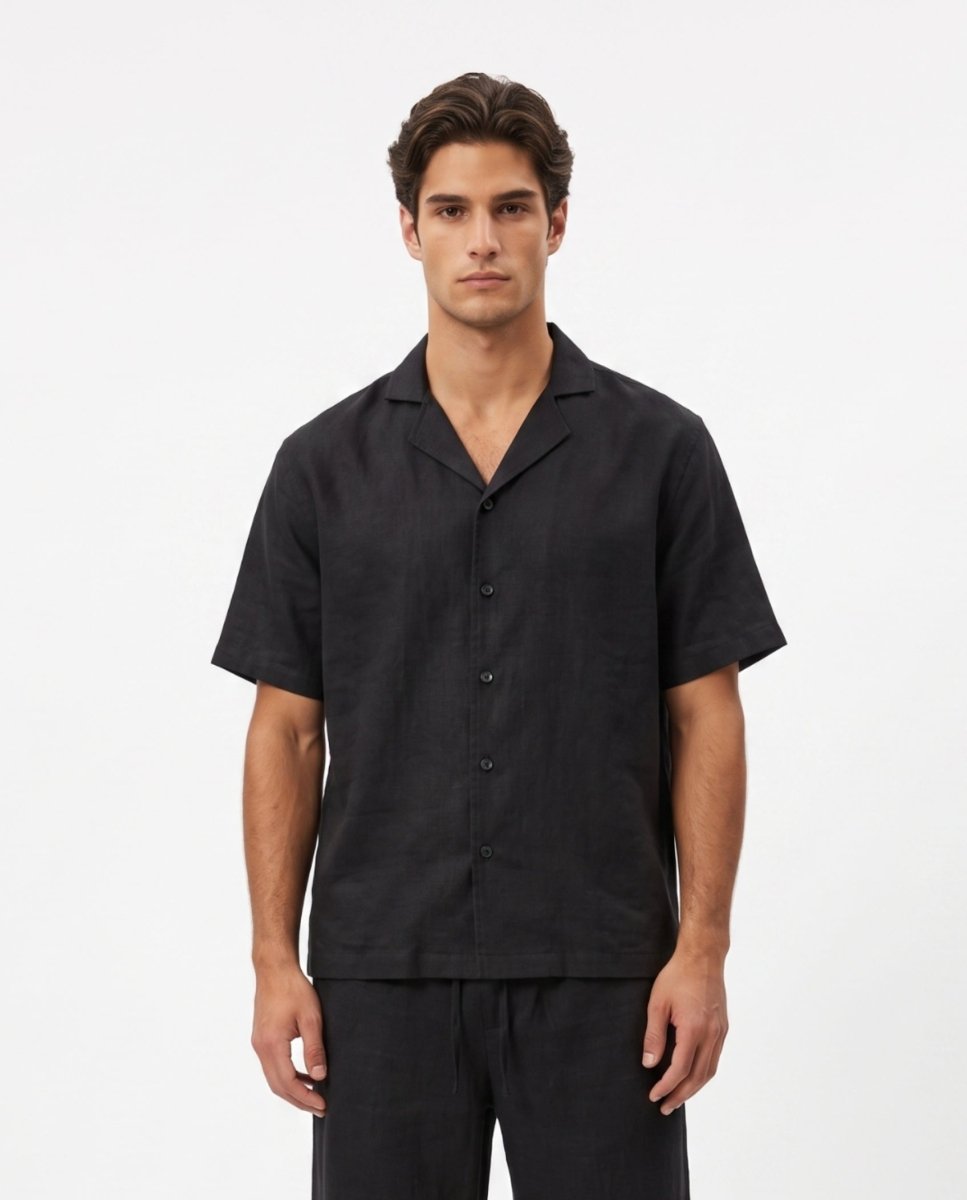 COORDINATO SHORT IN LINO BLACK - Benevierre