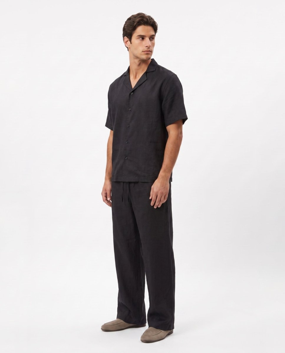 COORDINATO SHORT IN LINO BLACK - Benevierre