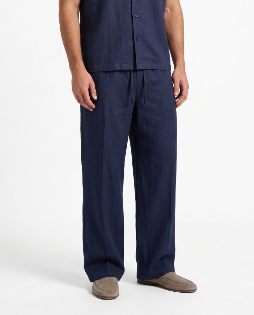 COORDINATO SHORT IN LINO BLUE - Benevierre