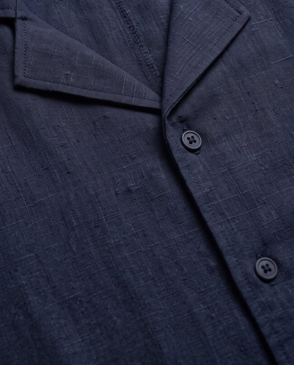COORDINATO SHORT IN LINO BLUE - Benevierre