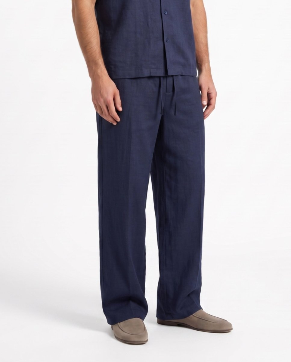 COORDINATO SHORT IN LINO BLUE - Benevierre