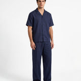 COORDINATO SHORT IN LINO BLUE - Benevierre