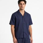 COORDINATO SHORT IN LINO BLUE - Benevierre