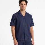 COORDINATO SHORT IN LINO BLUE - Benevierre