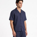 COORDINATO SHORT IN LINO BLUE - Benevierre