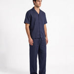 COORDINATO SHORT IN LINO BLUE - Benevierre