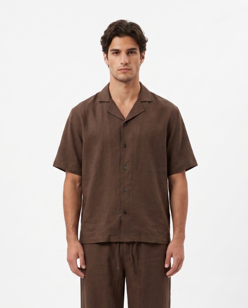 COORDINATO SHORT IN LINO BROWN - Benevierre