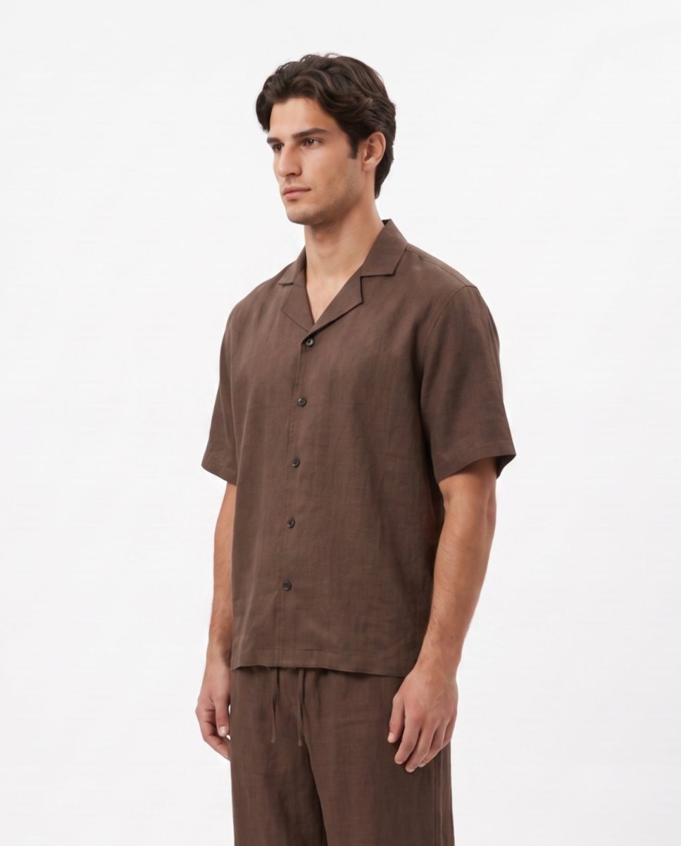 COORDINATO SHORT IN LINO BROWN - Benevierre