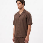 COORDINATO SHORT IN LINO BROWN - Benevierre