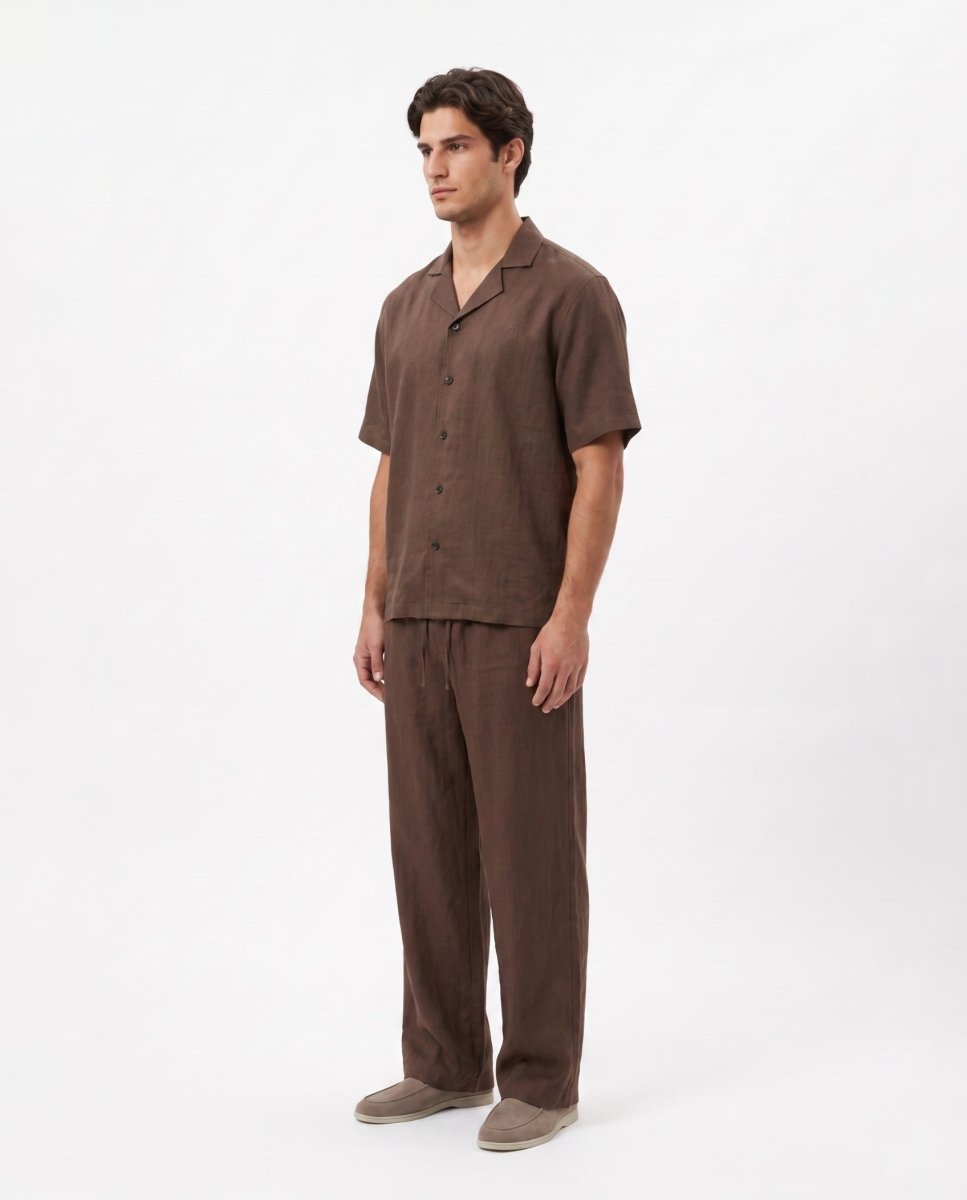 COORDINATO SHORT IN LINO BROWN - Benevierre