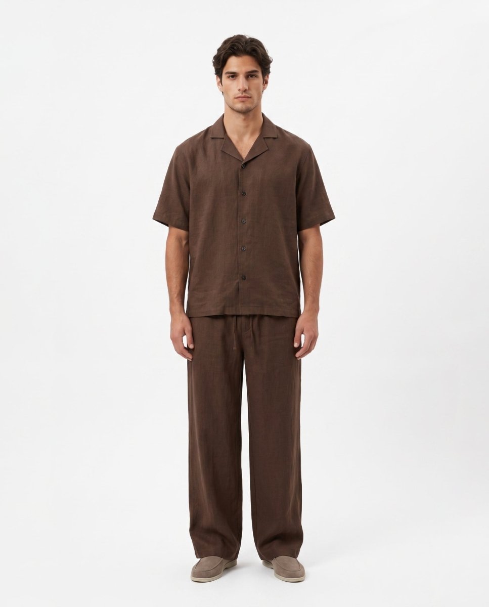 COORDINATO SHORT IN LINO BROWN - Benevierre