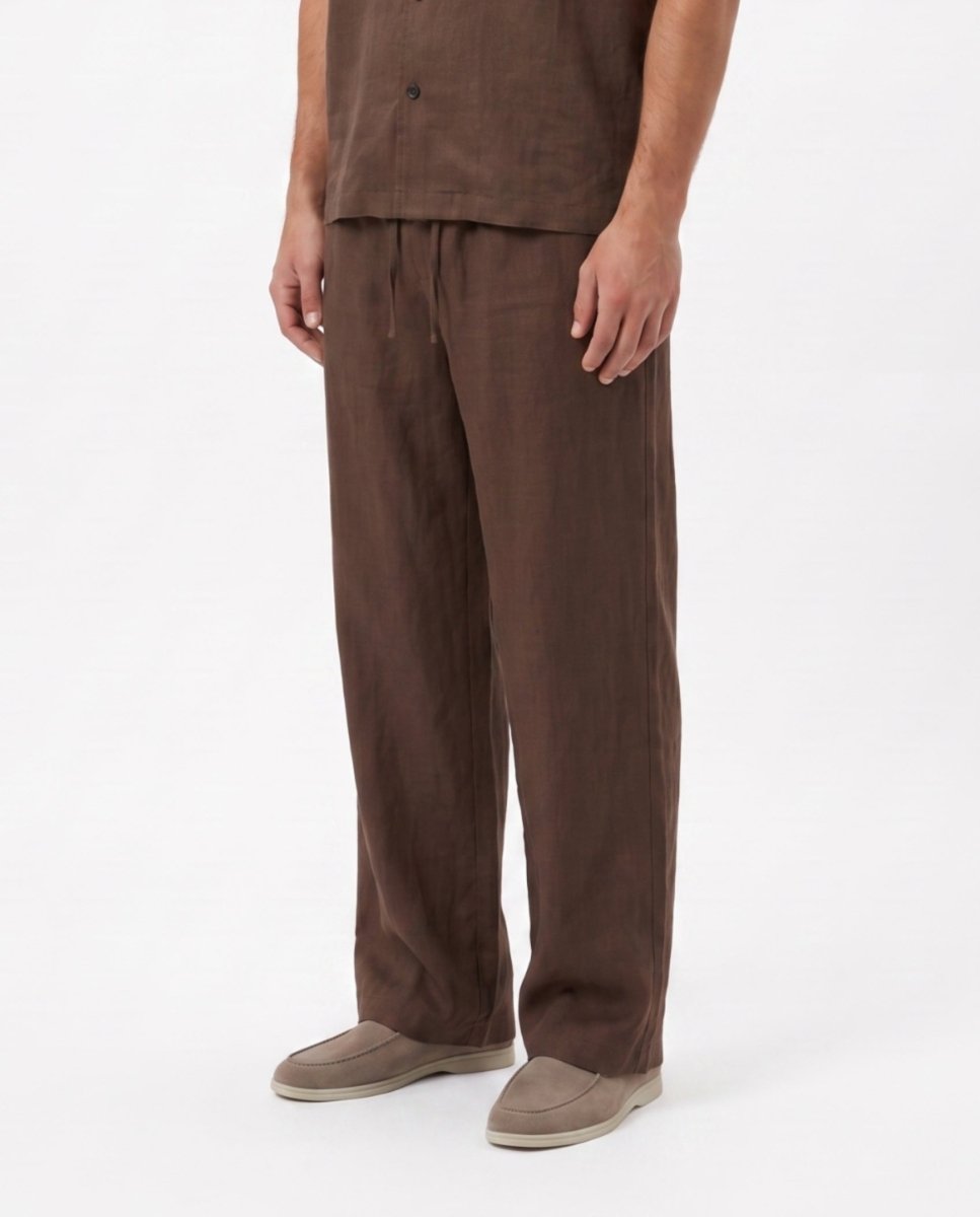 COORDINATO SHORT IN LINO BROWN - Benevierre