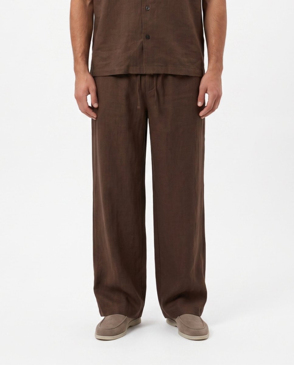 COORDINATO SHORT IN LINO BROWN - Benevierre