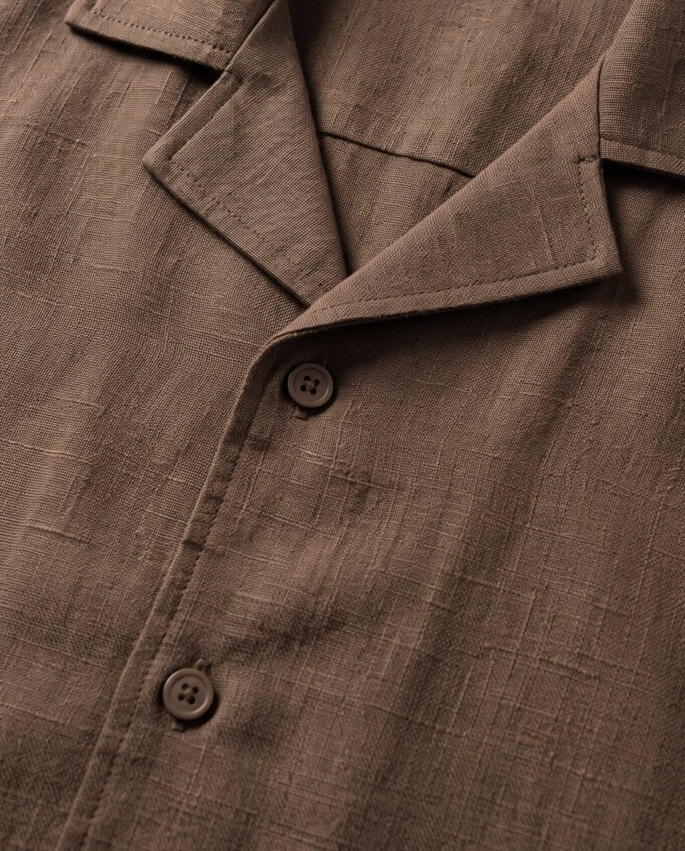 COORDINATO SHORT IN LINO BROWN - Benevierre