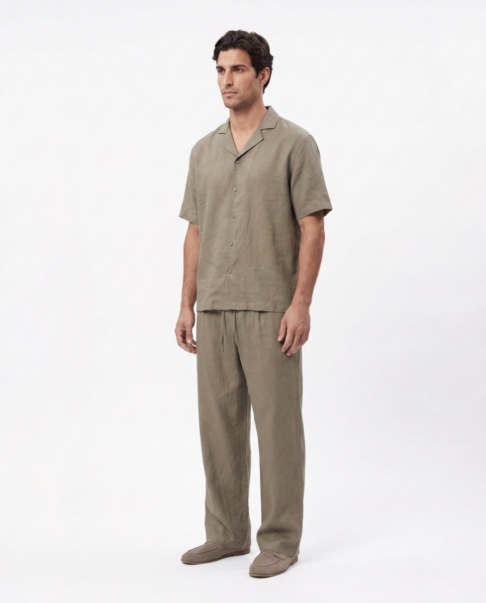 COORDINATO SHORT IN LINO GREEN - Benevierre
