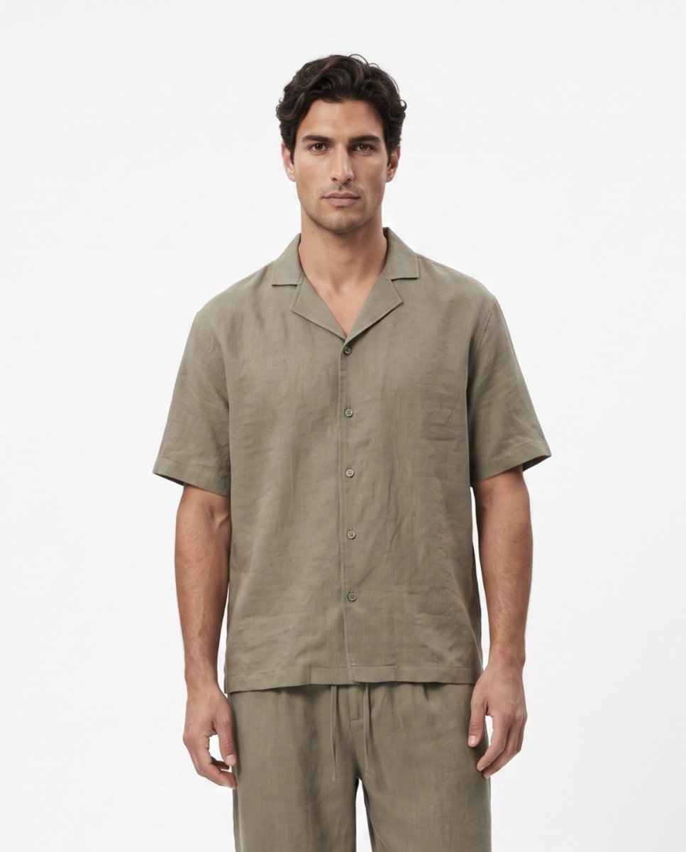 COORDINATO SHORT IN LINO GREEN - Benevierre