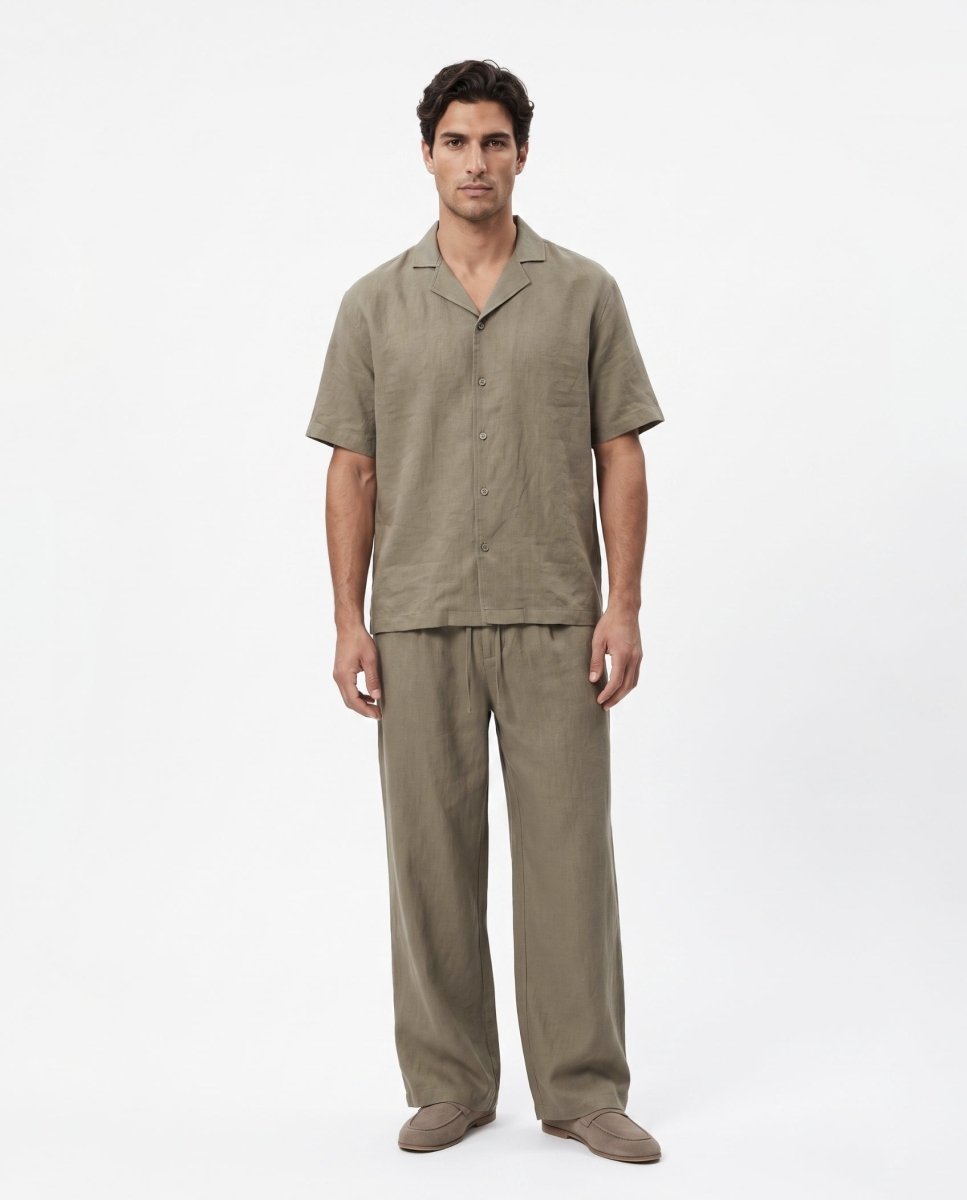 COORDINATO SHORT IN LINO GREEN - Benevierre