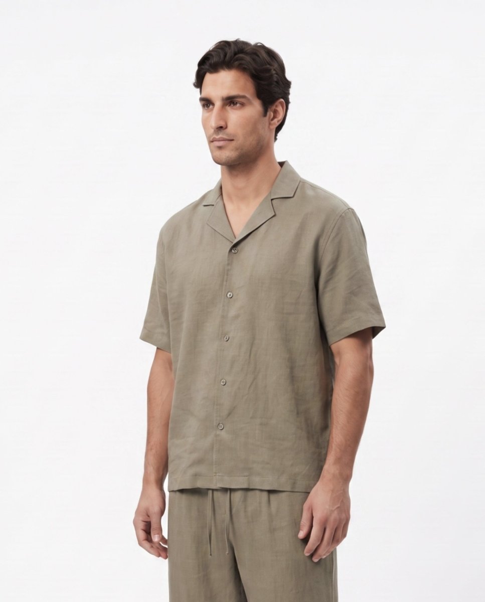 COORDINATO SHORT IN LINO GREEN - Benevierre